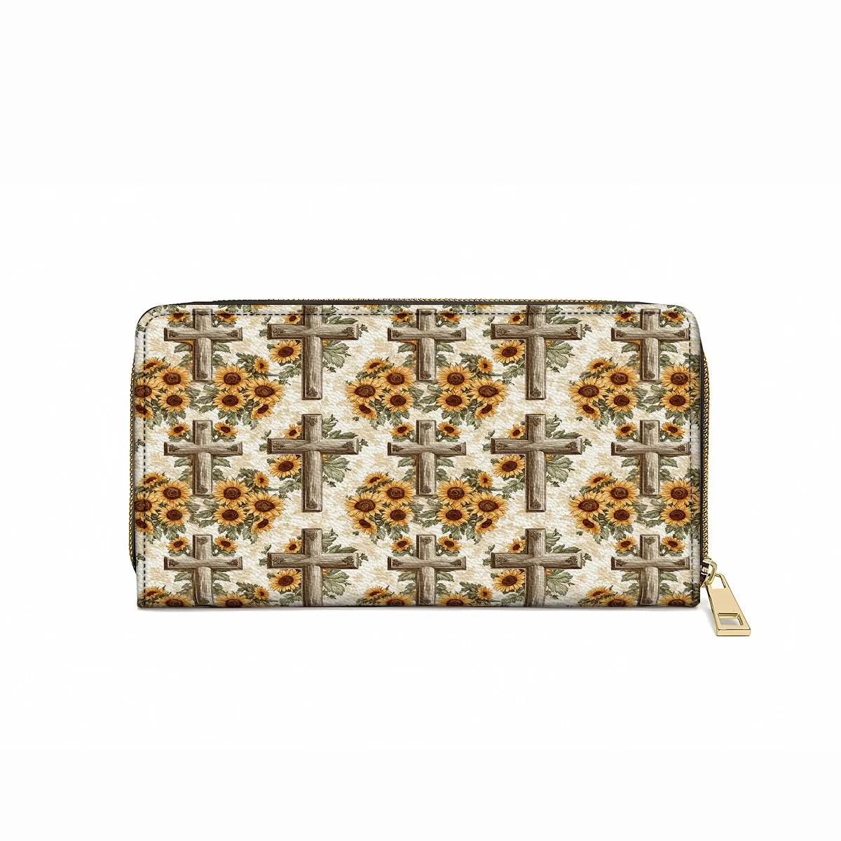 Shineful Leather Clutch Purse With Wristlet Strap Handle Rustic Sunflower Cross