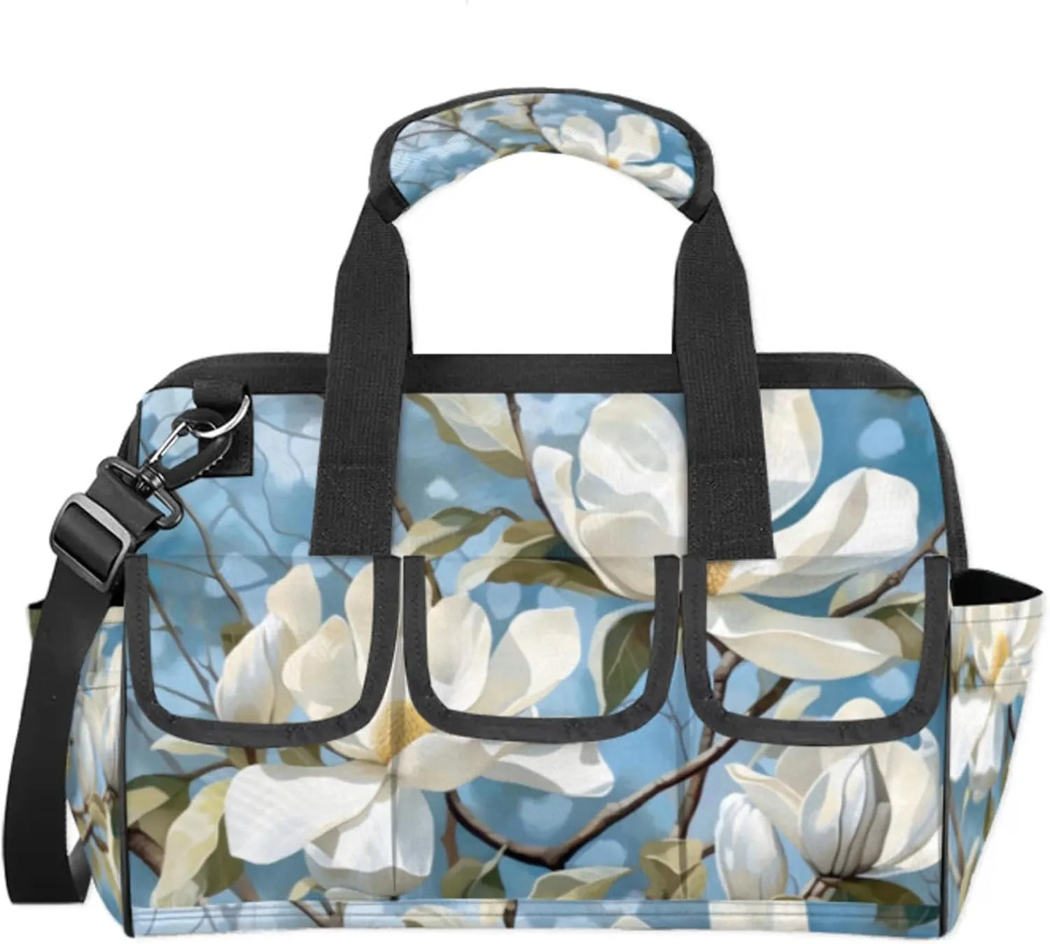 Shy Flower Tool Bag Wide Mouth 14.8" Portable Tools Tote 14 Pockets Waterproof Heavy Duty Tool Organizer Adjustable Shoulder Strap for Men Women Garden Tools