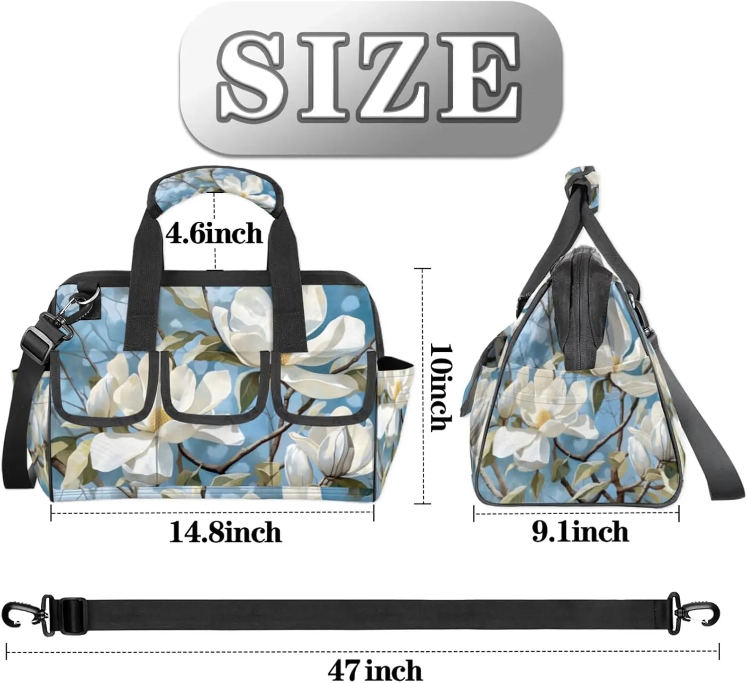 Shy Flower Tool Bag Wide Mouth 14.8" Portable Tools Tote 14 Pockets Waterproof Heavy Duty Tool Organizer Adjustable Shoulder Strap for Men Women Garden Tools