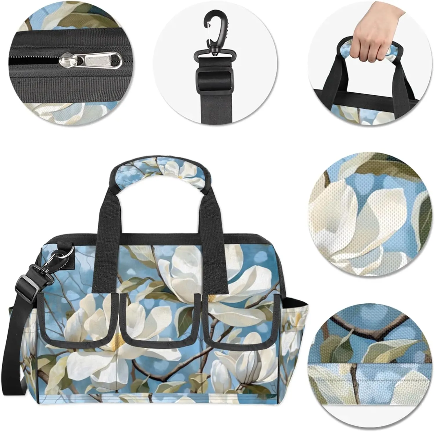 Shy Flower Tool Bag Wide Mouth 14.8" Portable Tools Tote 14 Pockets Waterproof Heavy Duty Tool Organizer Adjustable Shoulder Strap for Men Women Garden Tools