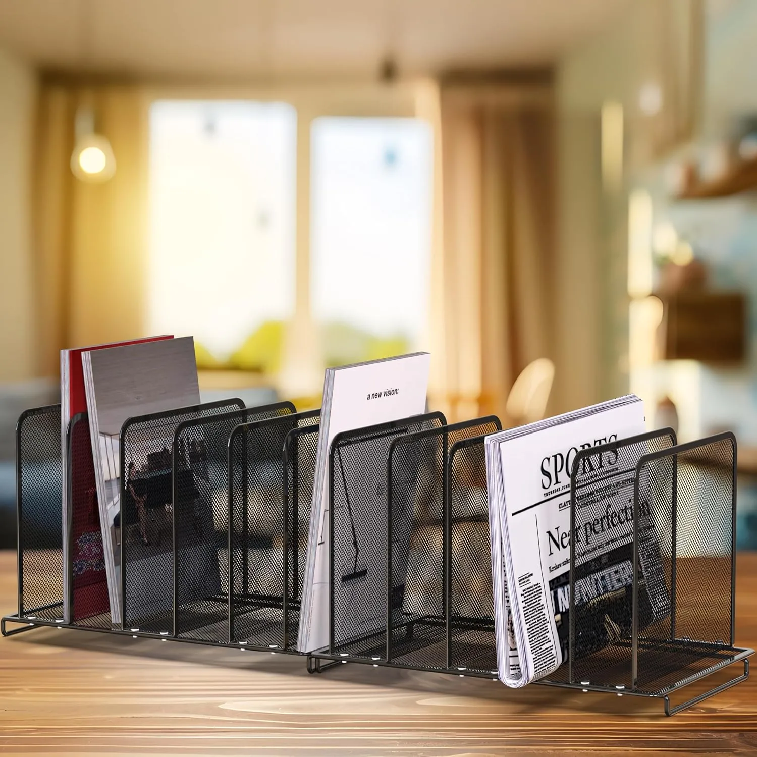 Simple Houseware 5 Section Upright File Sorter Organizer, Black - 2 Pack