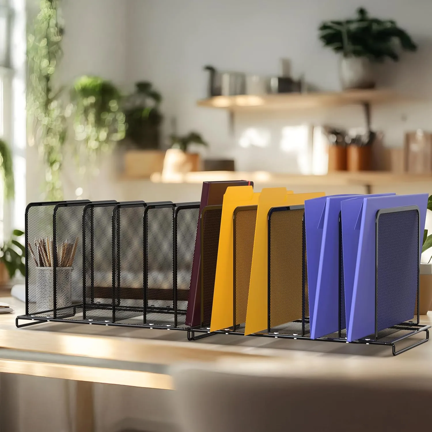 Simple Houseware 5 Section Upright File Sorter Organizer, Black - 2 Pack