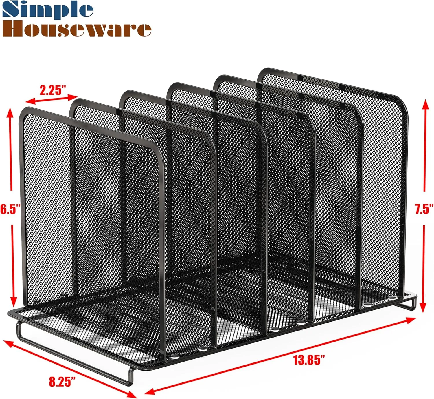Simple Houseware 5 Section Upright File Sorter Organizer, Black - 2 Pack