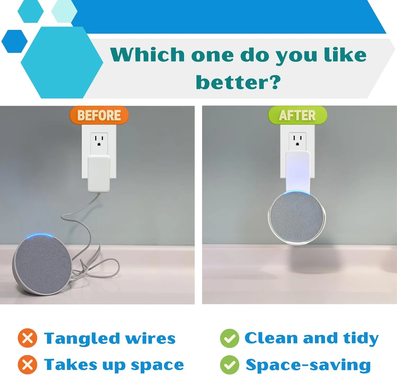 Sintron Outlet Wall Mount Holder for Echᴏ Pop, Smart Speaker Stand Hanger, Space-Saving, No Screws or Drilling Needed, Built-in Cable Management, Decorative Design, Compatible with Google Nest (White)