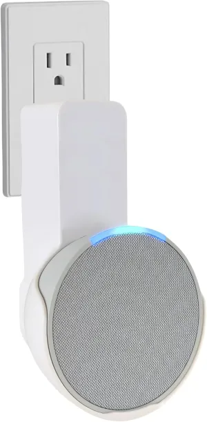Sintron Outlet Wall Mount Holder for Echᴏ Pop, Smart Speaker Stand Hanger, Space-Saving, No Screws or Drilling Needed, Built-in Cable Management, Decorative Design, Compatible with Google Nest (White)