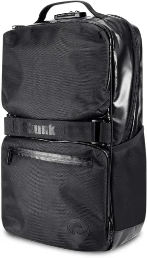 Skunk SoHo Backpack - Smell Proof - Weather Resistant - With Combination Lock (Black/Black Leather)
