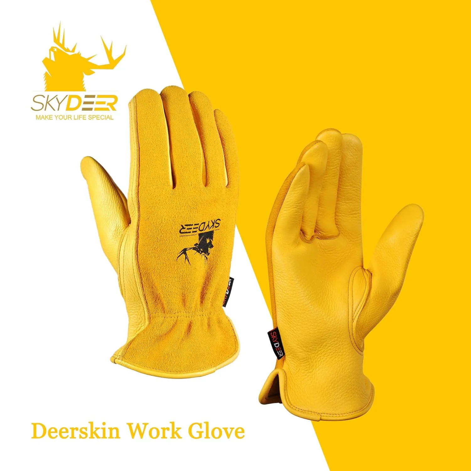 SKYDEER 100% Natural Premium Deerskin Leather Work Gloves Design for Truck Driving (SD2212/XL)