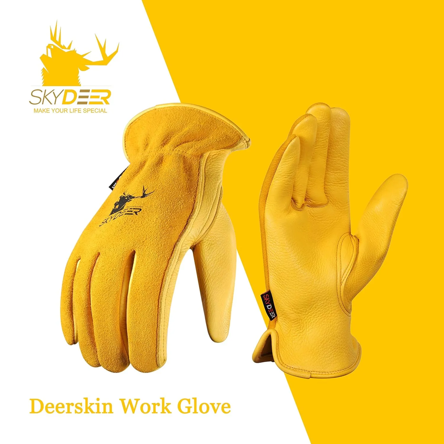 SKYDEER 100% Natural Premium Deerskin Leather Work Gloves Design for Truck Driving (SD2212/XL)