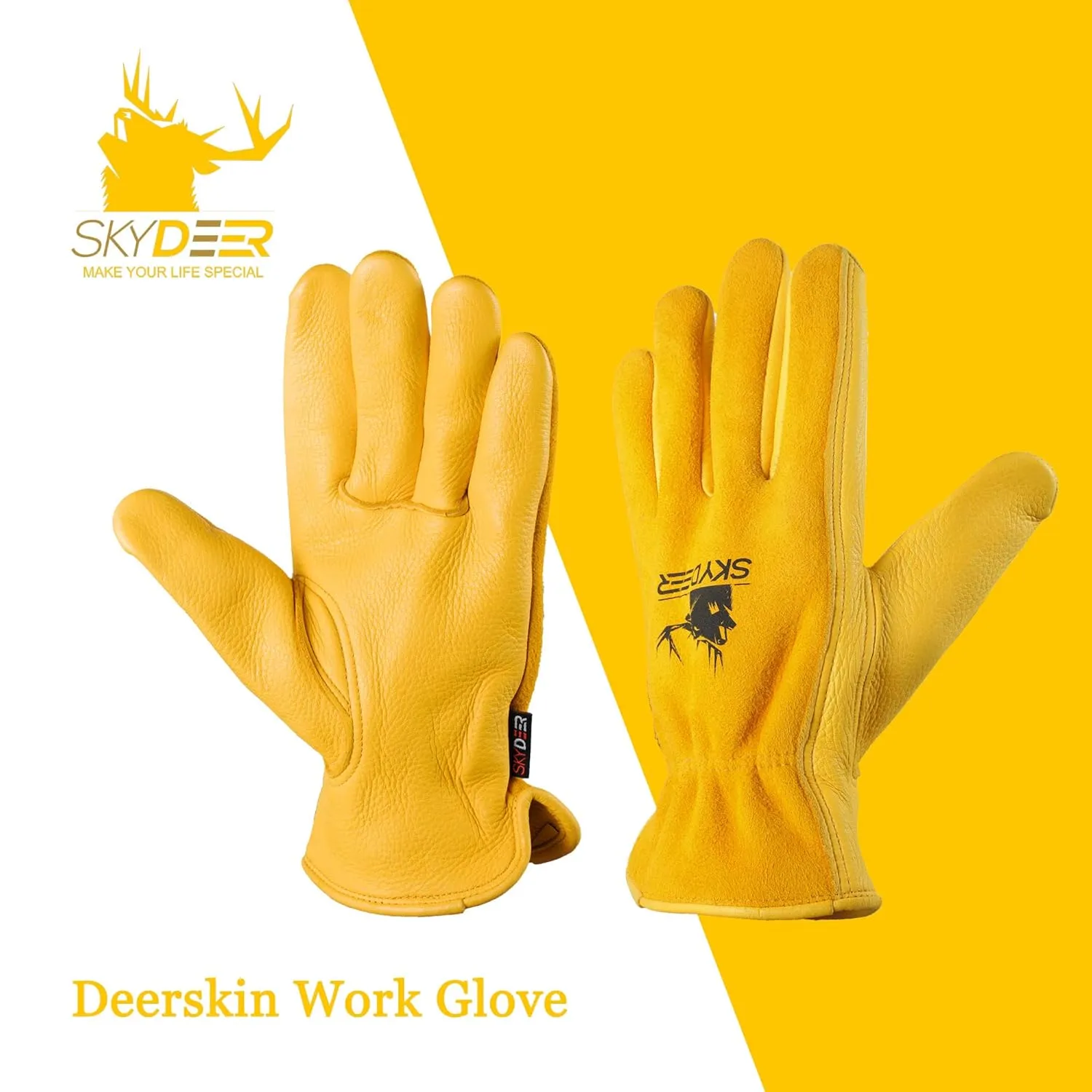 SKYDEER 100% Natural Premium Deerskin Leather Work Gloves Design for Truck Driving (SD2212/XL)