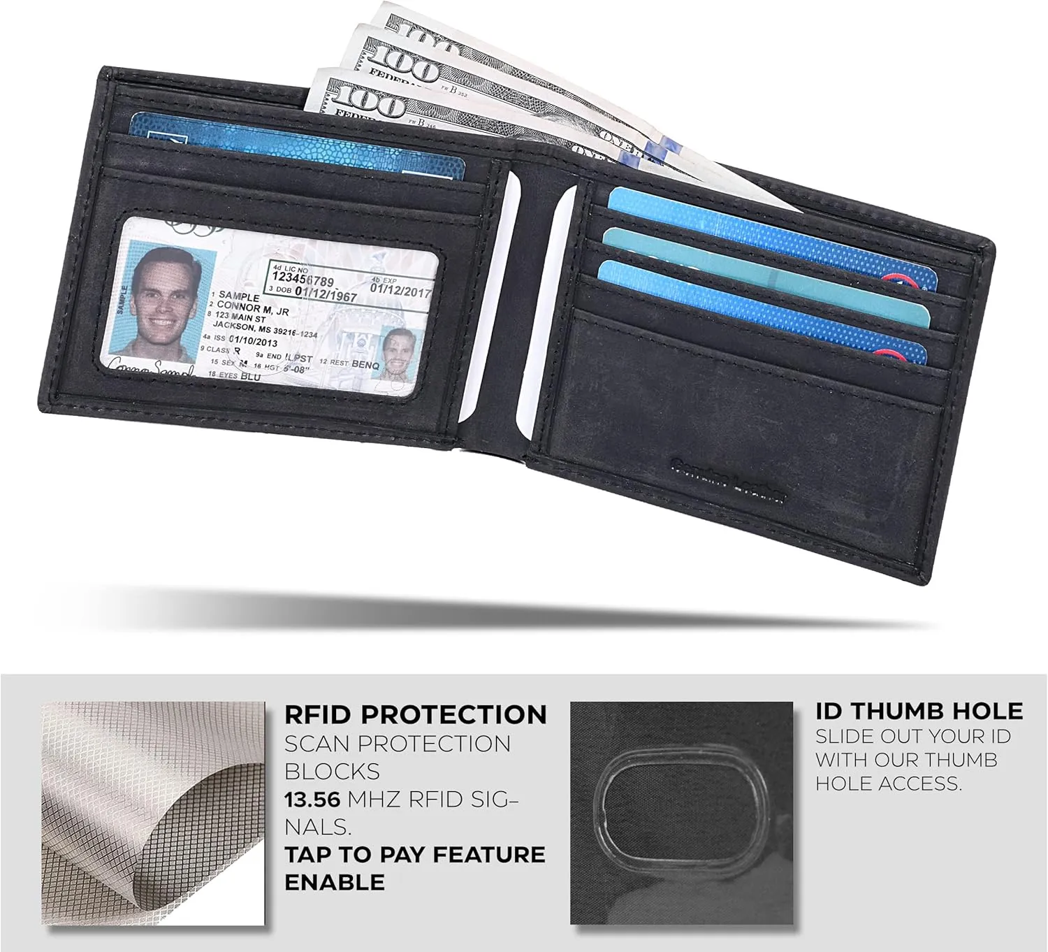 Slim Leather Wallet for Men - RFID Blocking Slim Minimalist Front Pocket - Thin & Stylish with ID Window, Gift For Men