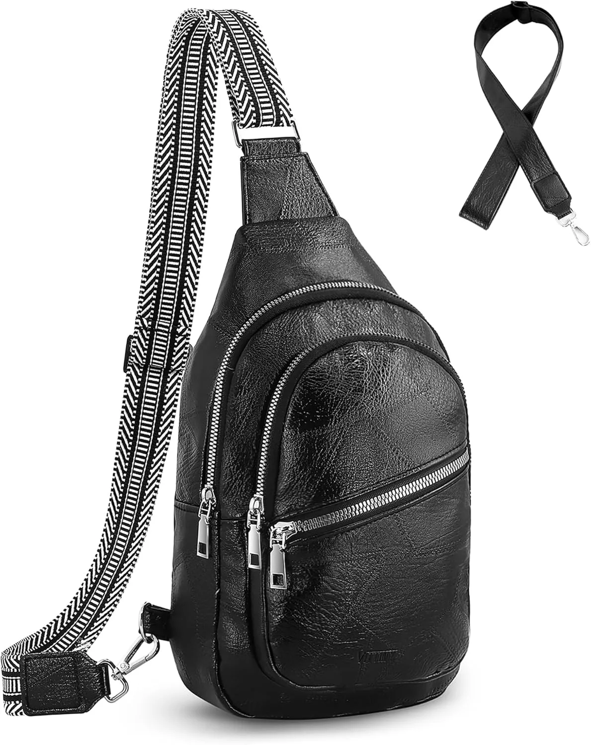 Sling Bag for Women - Crossbody Purse, Faux Leather Chest Bag, Gifts for Women 2024 (Black)