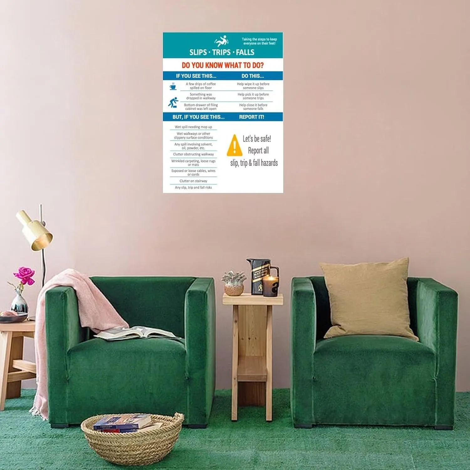 Slip, Trip And Fall Hazard Safety Tips Poster Work Safety Awareness Training Poster (3) Wall Poster Art Canvas Printing Living Room Office Bedroom Aesthetic Poster 12x16inch(30x40cm) Unframe-style