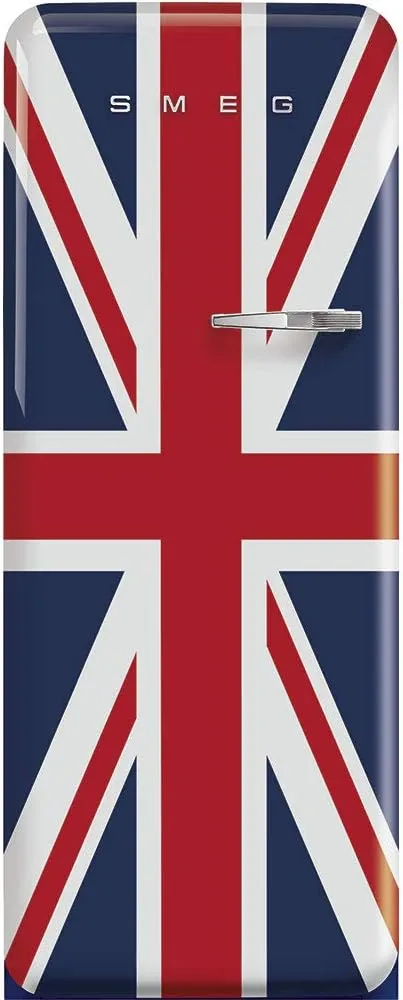 Smeg FAB28 50's Retro Style Aesthetic Top Freezer Refrigerator with 9.92 Cu Total Capacity, Multiflow Cooling System, Adjustable Glass Shelves 24-Inches, Union Jack Left Hand Hinge Made In Italy