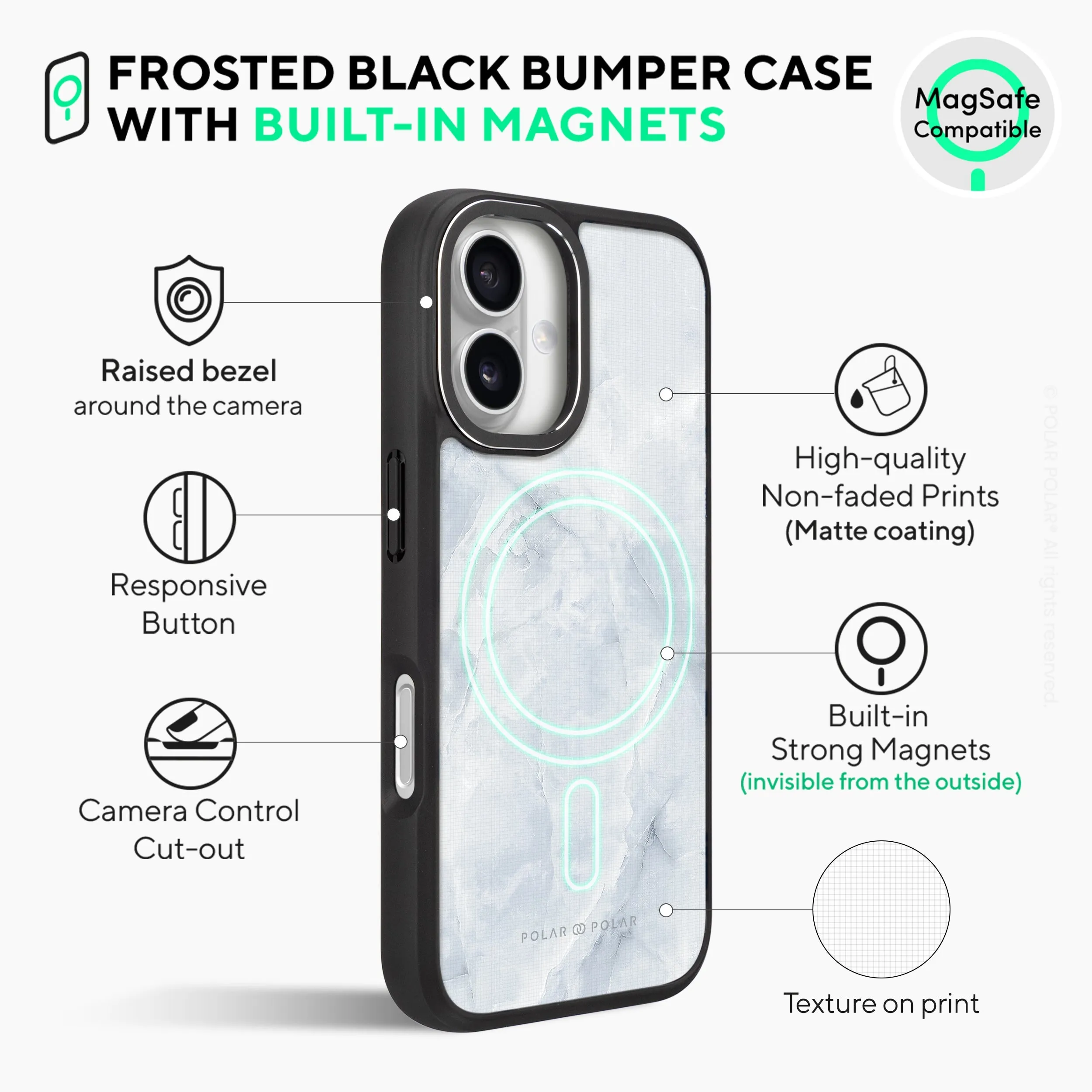 Snow Mountain - iPhone 16 Plus Frosted Black Bumper MagSafe Case