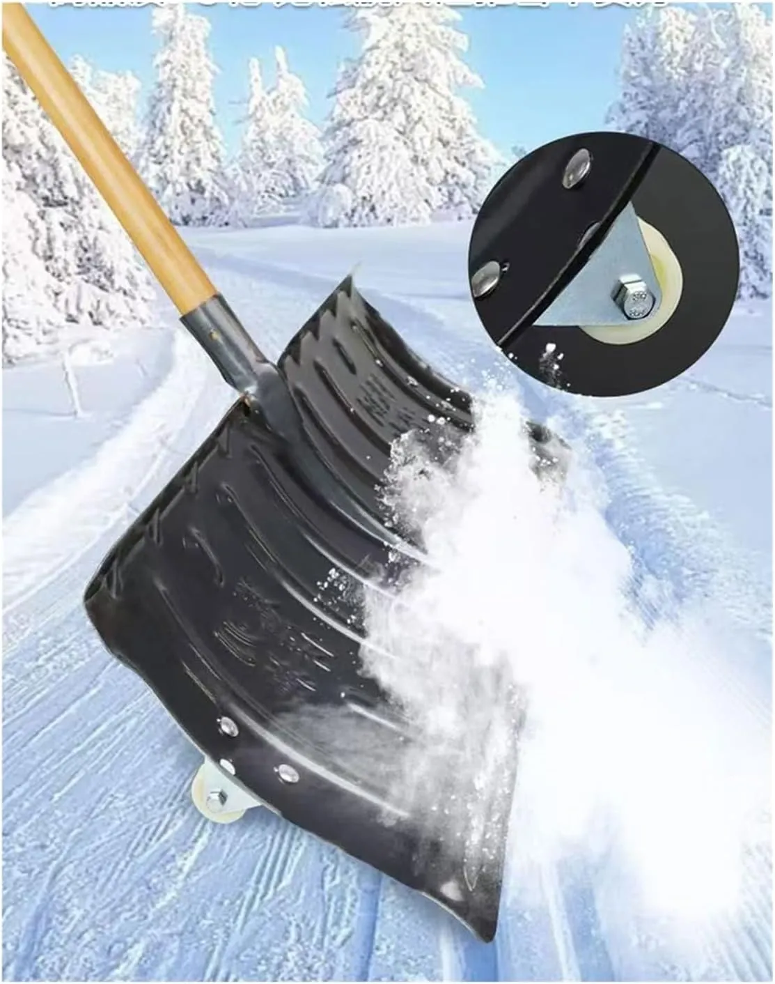 Snow Shovel Plow, Leaf and Garden Spade with Wheel(B-Large)
