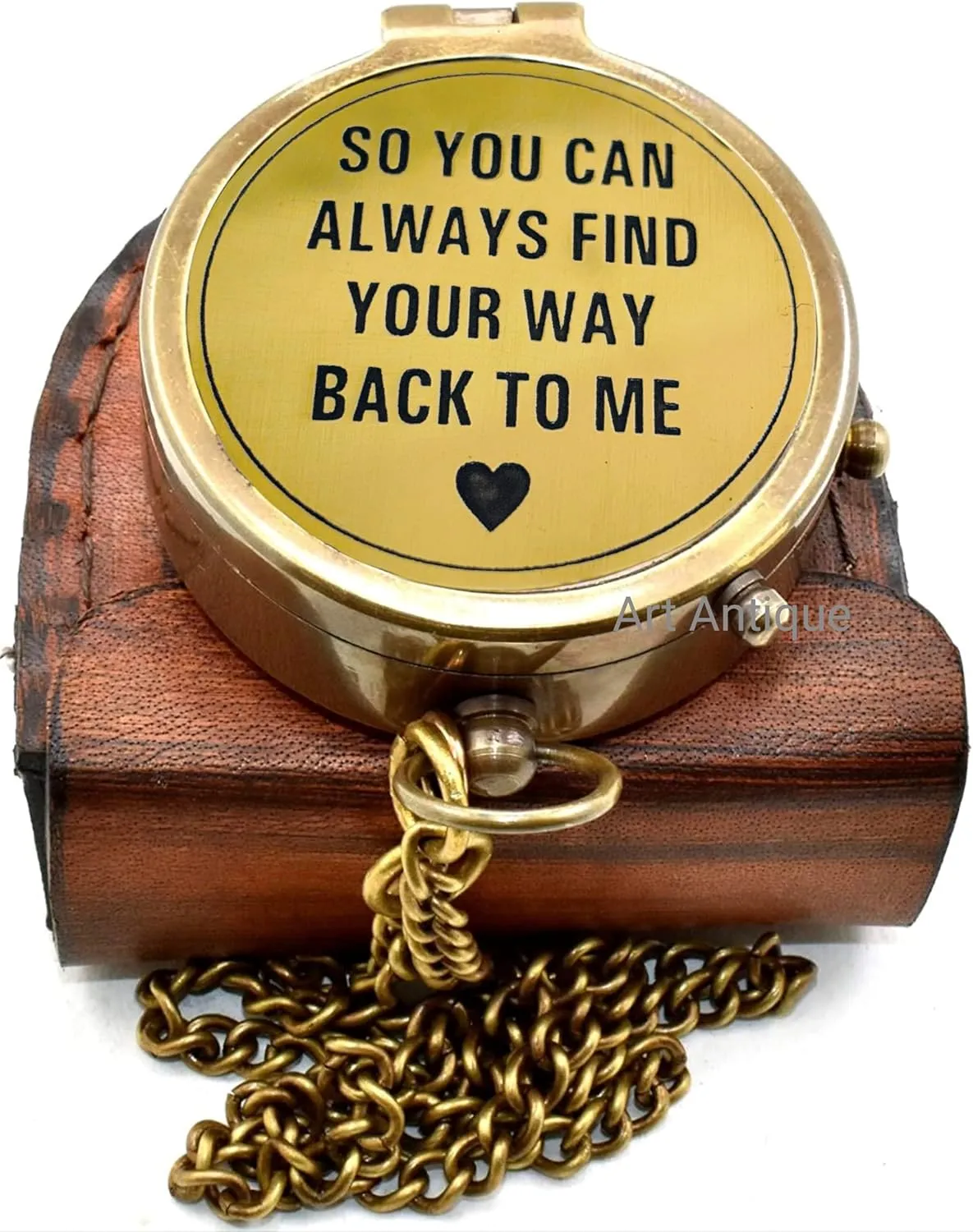 So You Can Always Find Your Way BackTo Me, Love Message Gift Pocket Compass with Leather Case for Love Girlfriend/Boyfriend Gift Anniversary 50th/25th Gift Loving Compass.