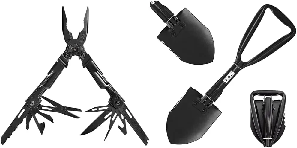 SOG 18-Tool PowerPint Mini Compact Stainless Steel Multi-Tool & 18.25" Folding Survival Shovel with Saw Edge and Carry Case