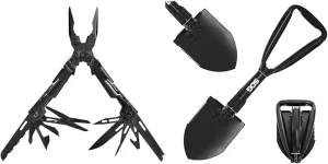 SOG 18-Tool PowerPint Mini Compact Stainless Steel Multi-Tool & 18.25" Folding Survival Shovel with Saw Edge and Carry Case