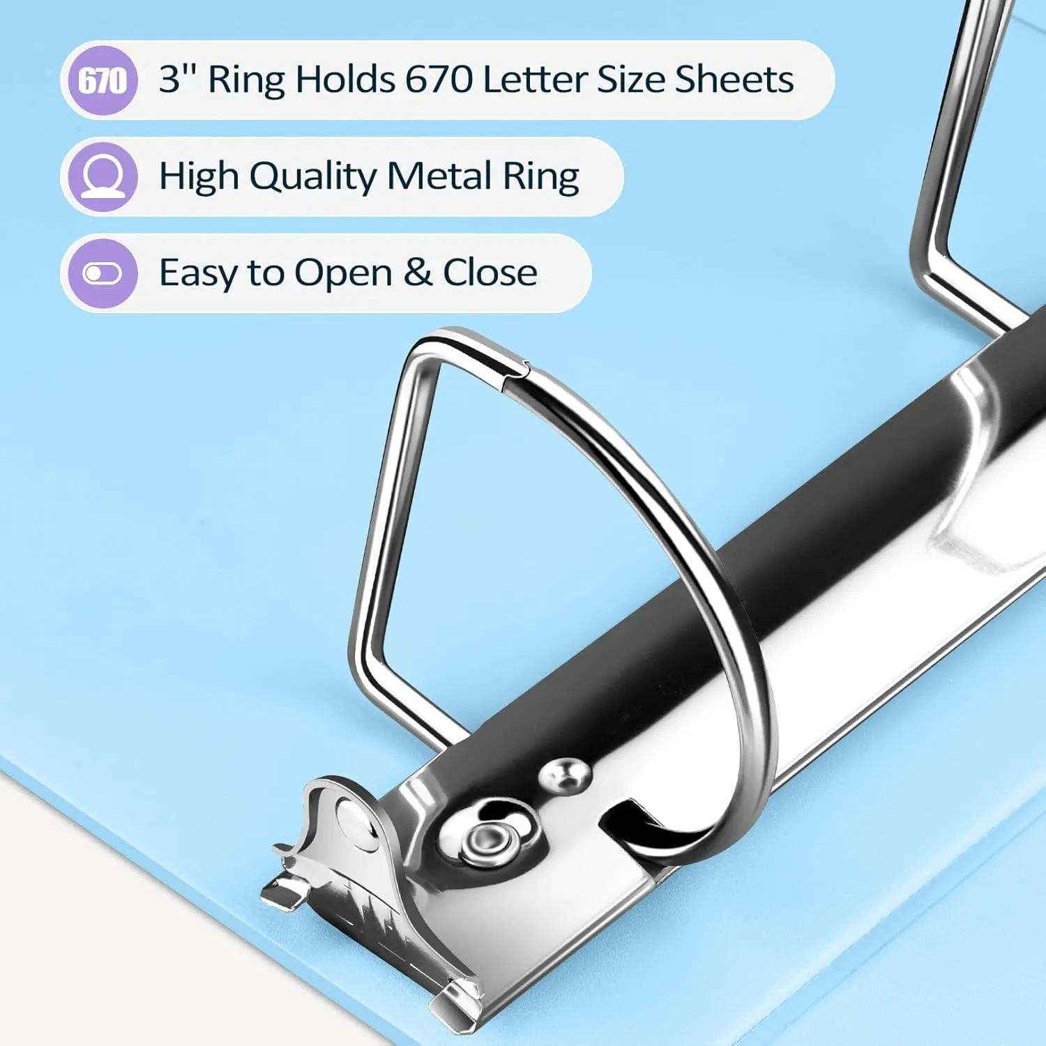 Sooez BinderX Extra Durable 3 Inch 3 Ring Binder, D-Ring Large Binders, Holds 670 Sheets of 8.5x11 Paper, Customizable View Cover with 2 Inside Pockets, School & Office Supplies, Lavender