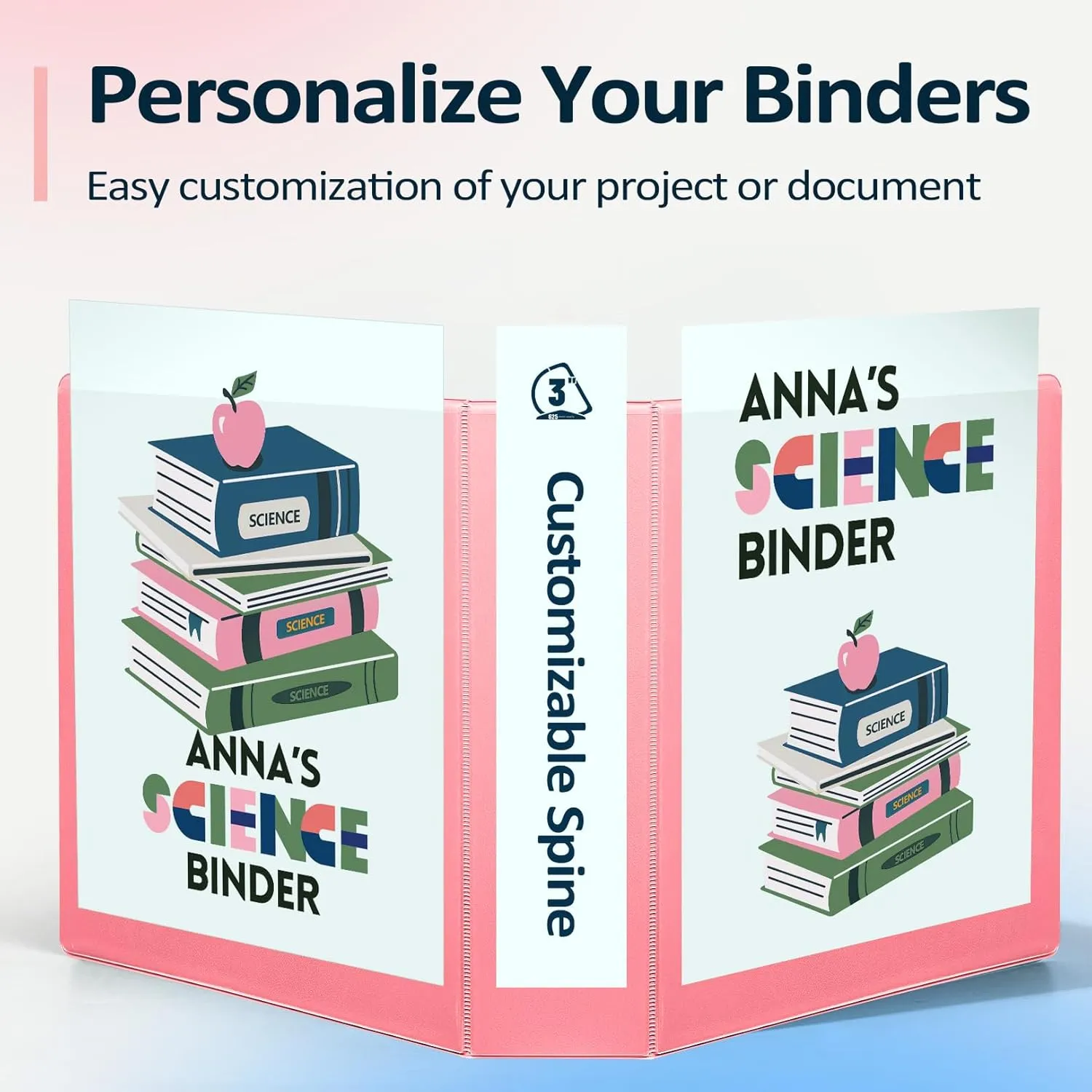 Sooez BinderX Extra Durable 3 Inch 3 Ring Binder, D-Ring Large Binders, Holds 670 Sheets of 8.5x11 Paper, Customizable View Cover with 2 Inside Pockets, School & Office Supplies, Lavender