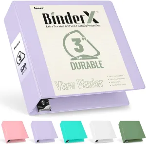 Sooez BinderX Extra Durable 3 Inch 3 Ring Binder, D-Ring Large Binders, Holds 670 Sheets of 8.5x11 Paper, Customizable View Cover with 2 Inside Pockets, School & Office Supplies, Lavender