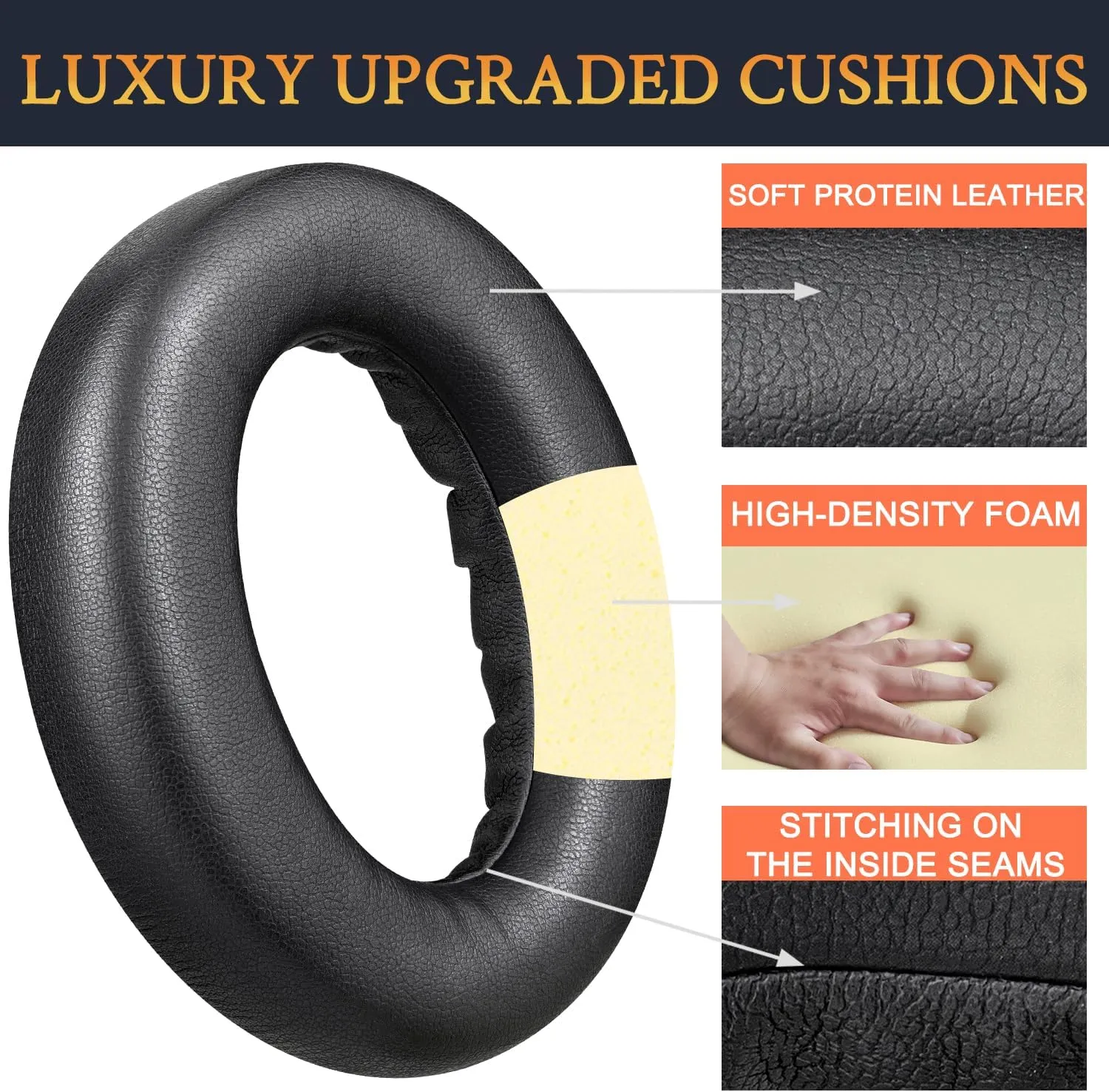 SOULWIT Replacement Earpads for Bose QuietComfort(QC) Ultra Wireless Headphones, Ear Pads Cushions with Softer Protein Leather, High-Density Noise Cancelling Foam - Black