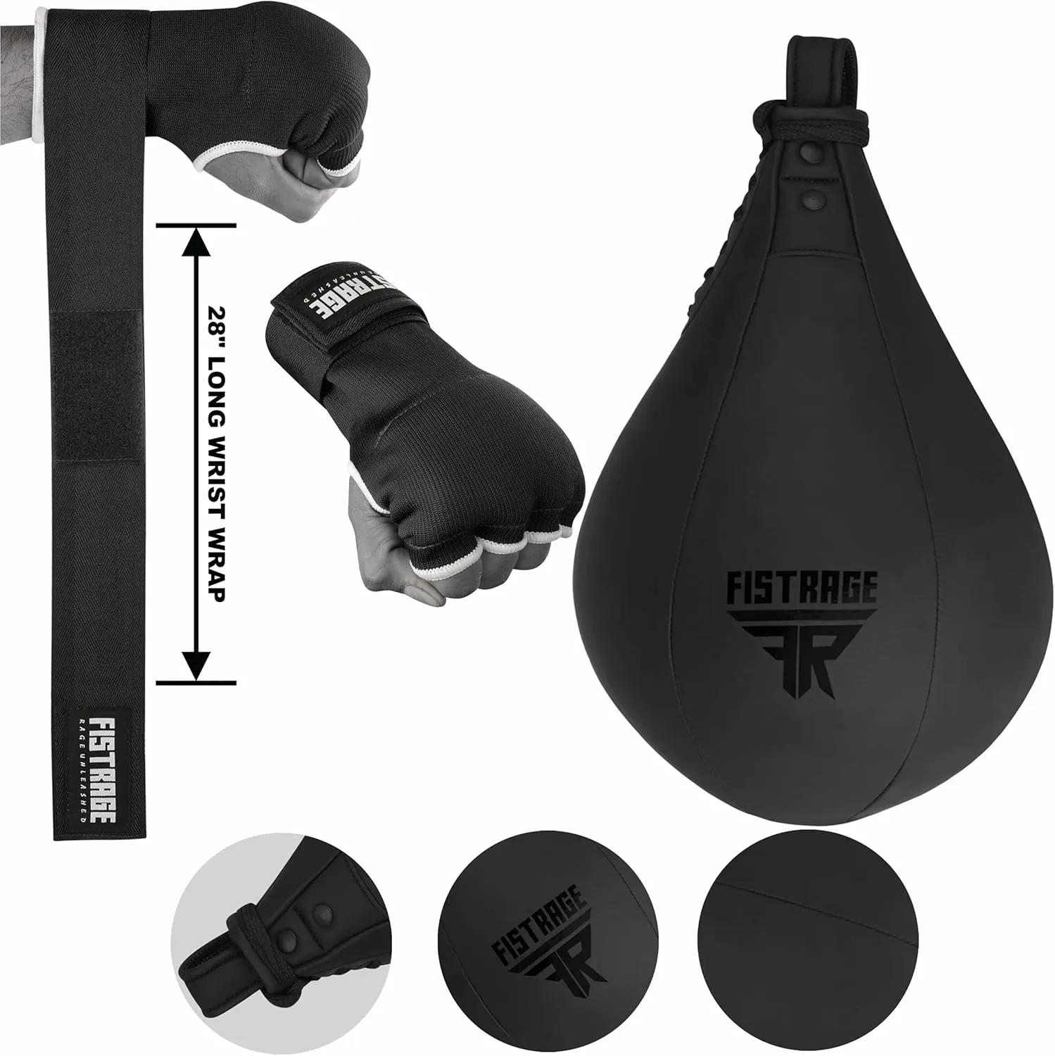 Speed Ball Boxing Hand Wraps MMA Muay Thai Training Punching Dodge Striking Bag Leather Kit Hanging Swivel Workout Speedball Kicking with Mitt (Black)