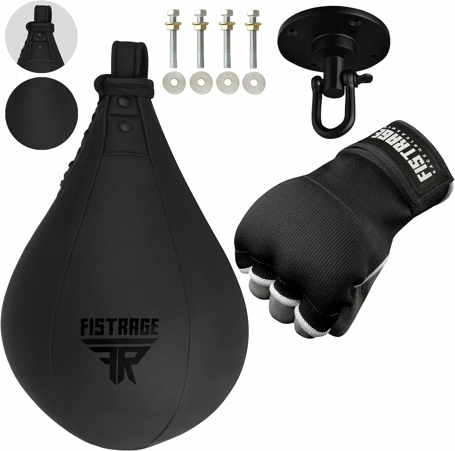 Speed Ball Boxing Hand Wraps MMA Muay Thai Training Punching Dodge Striking Bag Leather Kit Hanging Swivel Workout Speedball Kicking with Mitt (Black)