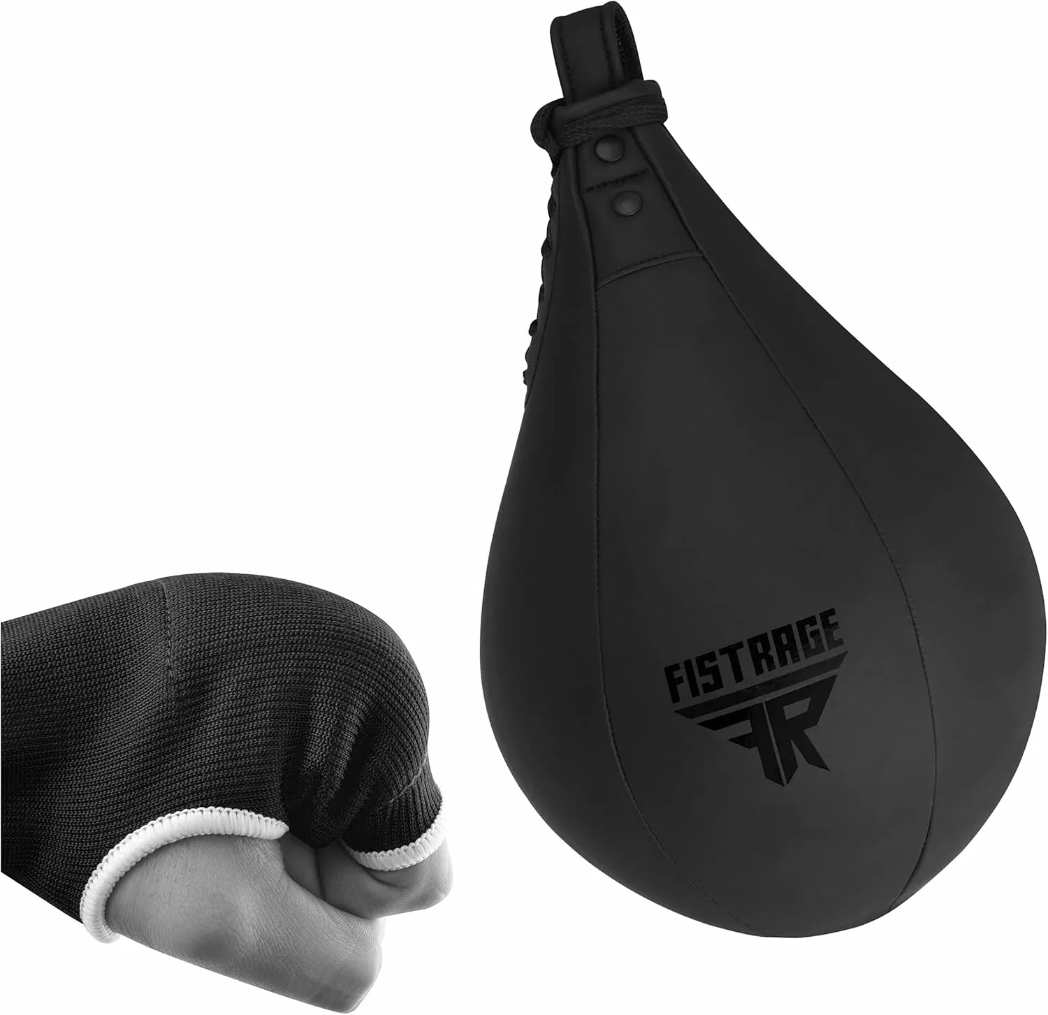 Speed Ball Boxing Hand Wraps MMA Muay Thai Training Punching Dodge Striking Bag Leather Kit Hanging Swivel Workout Speedball Kicking with Mitt (Black)