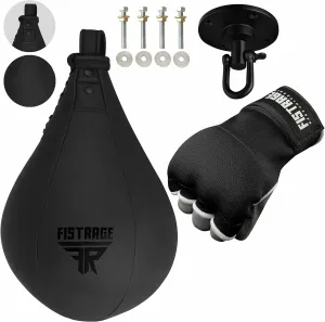 Speed Ball Boxing Hand Wraps MMA Muay Thai Training Punching Dodge Striking Bag Leather Kit Hanging Swivel Workout Speedball Kicking with Mitt (Black)