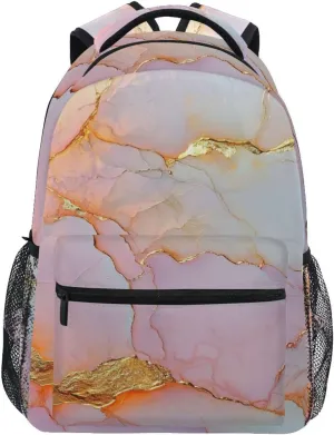 Sport Backpack for Men Women Fashion Personal Backpack with Chest Strap for Travel Trip Marble White Blush