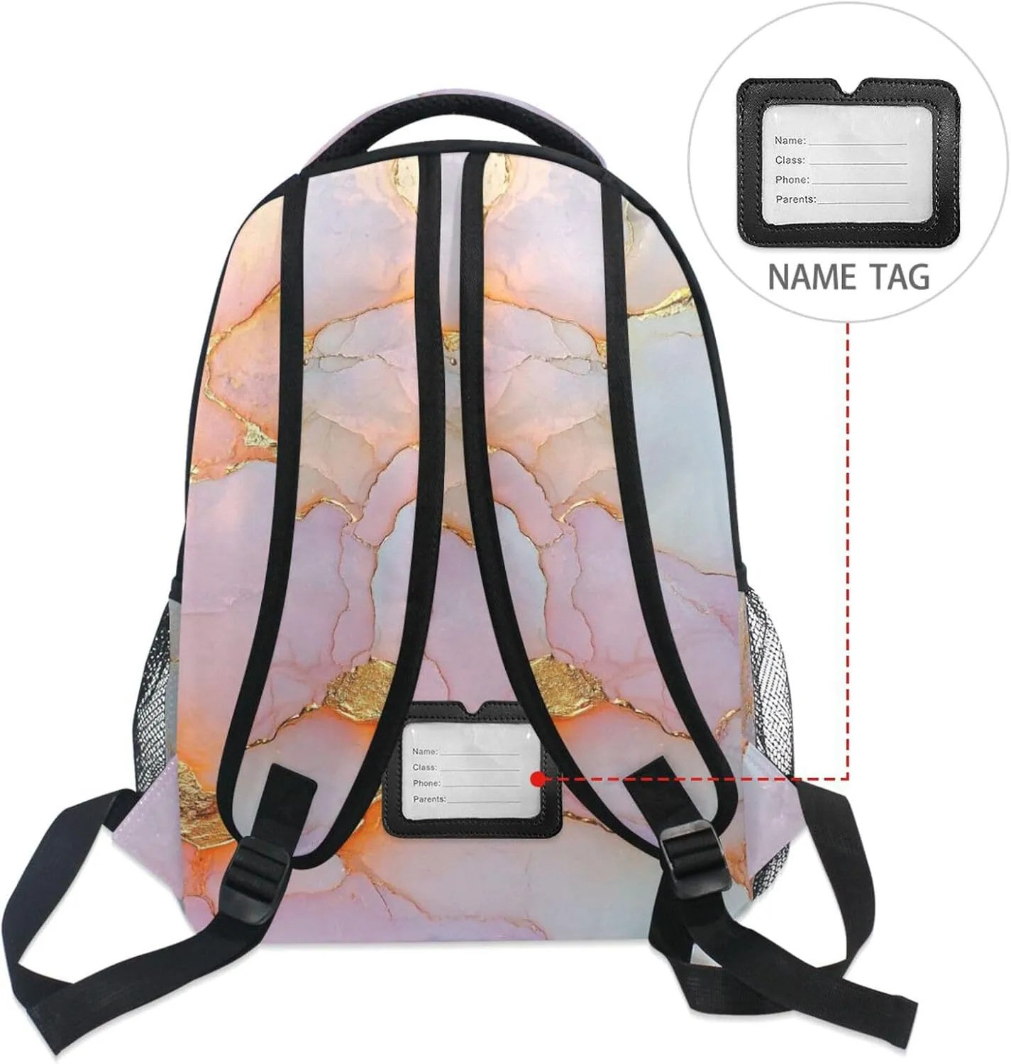 Sport Backpack for Men Women Fashion Personal Backpack with Chest Strap for Travel Trip Marble White Blush