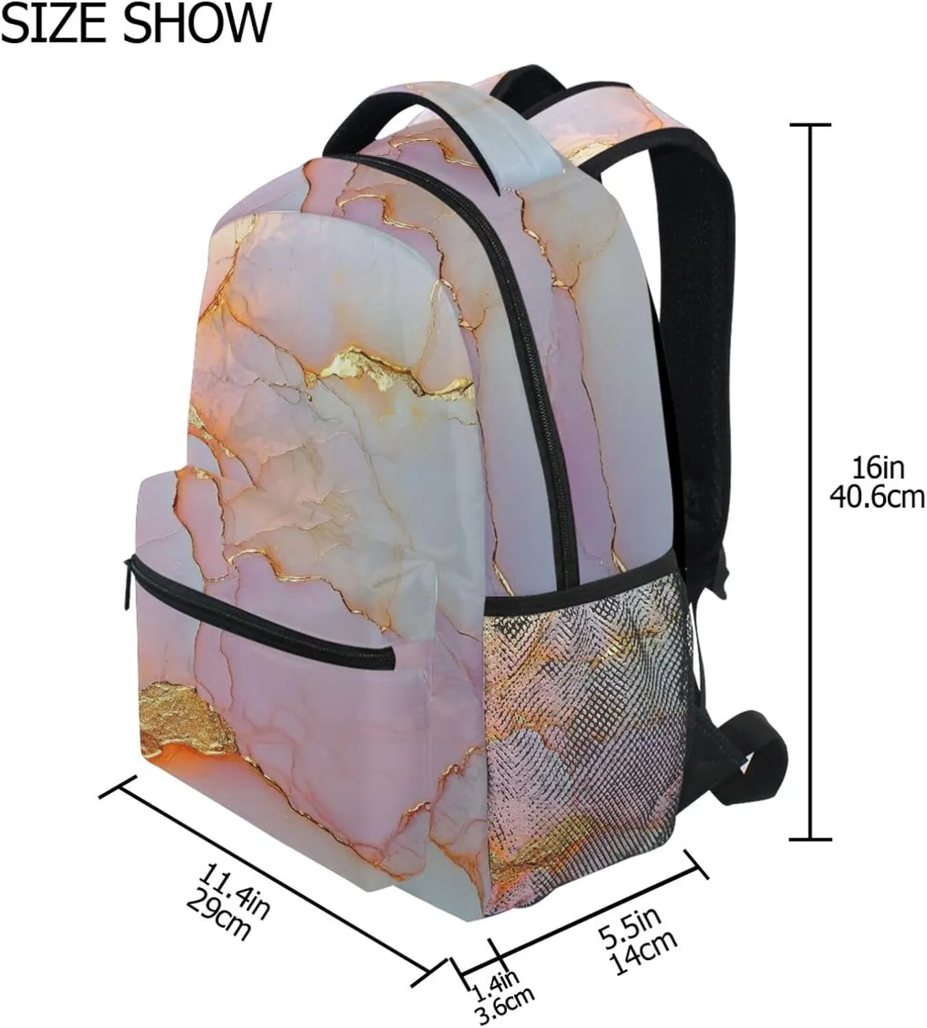 Sport Backpack for Men Women Fashion Personal Backpack with Chest Strap for Travel Trip Marble White Blush