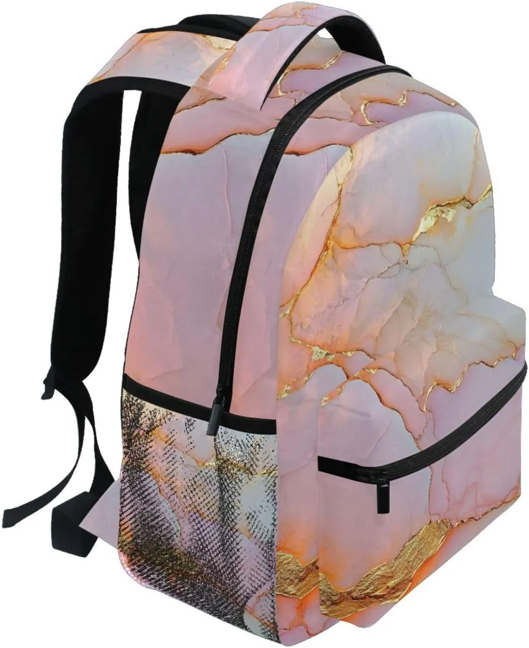 Sport Backpack for Men Women Fashion Personal Backpack with Chest Strap for Travel Trip Marble White Blush