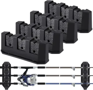 Sratte 4 Pieces Fishing Rod Holder Wall Mount Fishing Pole Holders for Boats 3 Rod Black Horizontal Garage Wall Pole Rack Summer Boat Accessories for Men Gifts, 7.8 Inch