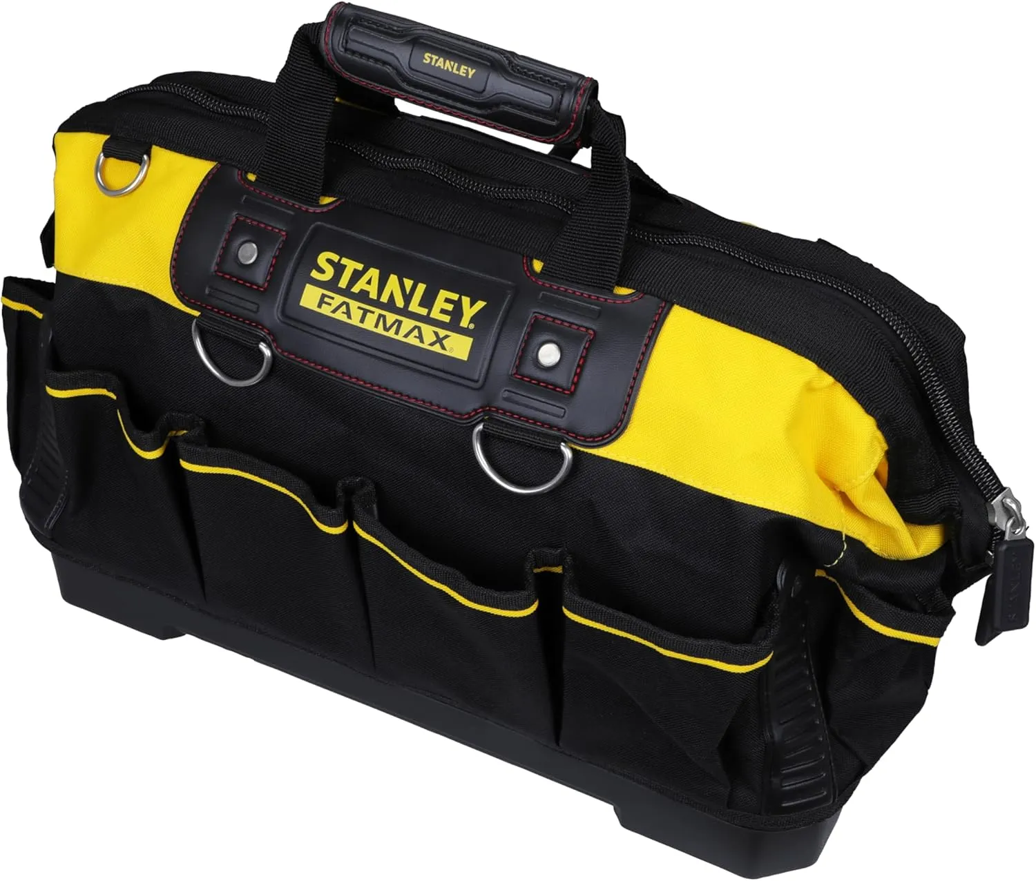 STANLEY FATMAX Technician Tool Bag, Heavy Duty 600 Denier and Leather, Multifunctional Tool Storage Organiser, 18 Inch, Black/Yellow, 1-93-950