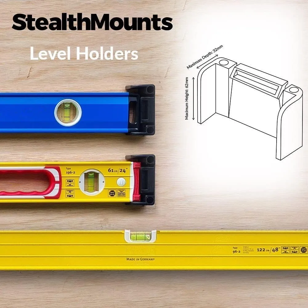 StealthMounts Universal Level Holder - 2 Pack | Locking Level Mounts | Fits All Brands | Level Holder Mount | Level Holders | Level Holder for Truck | Level Mount | Level Hanger | Made in the UK