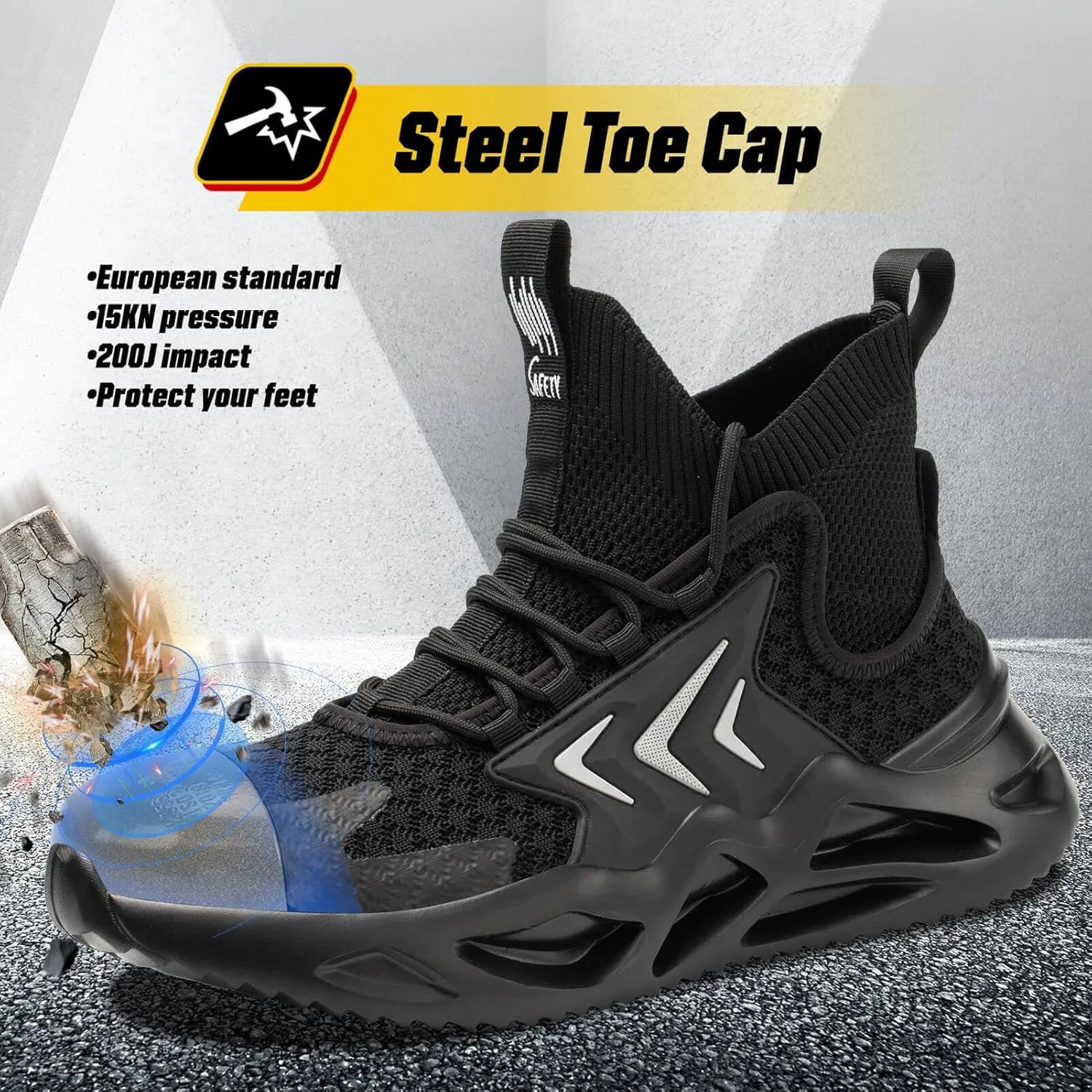 Steel Toe Shoes for Women Men Wide Non Slip Composite Work Sneakers Indestructible Comfortable Safety Tennis Shoes Lightweight Breathable Construction Sneakers Puncture Proof Ergonomic Design