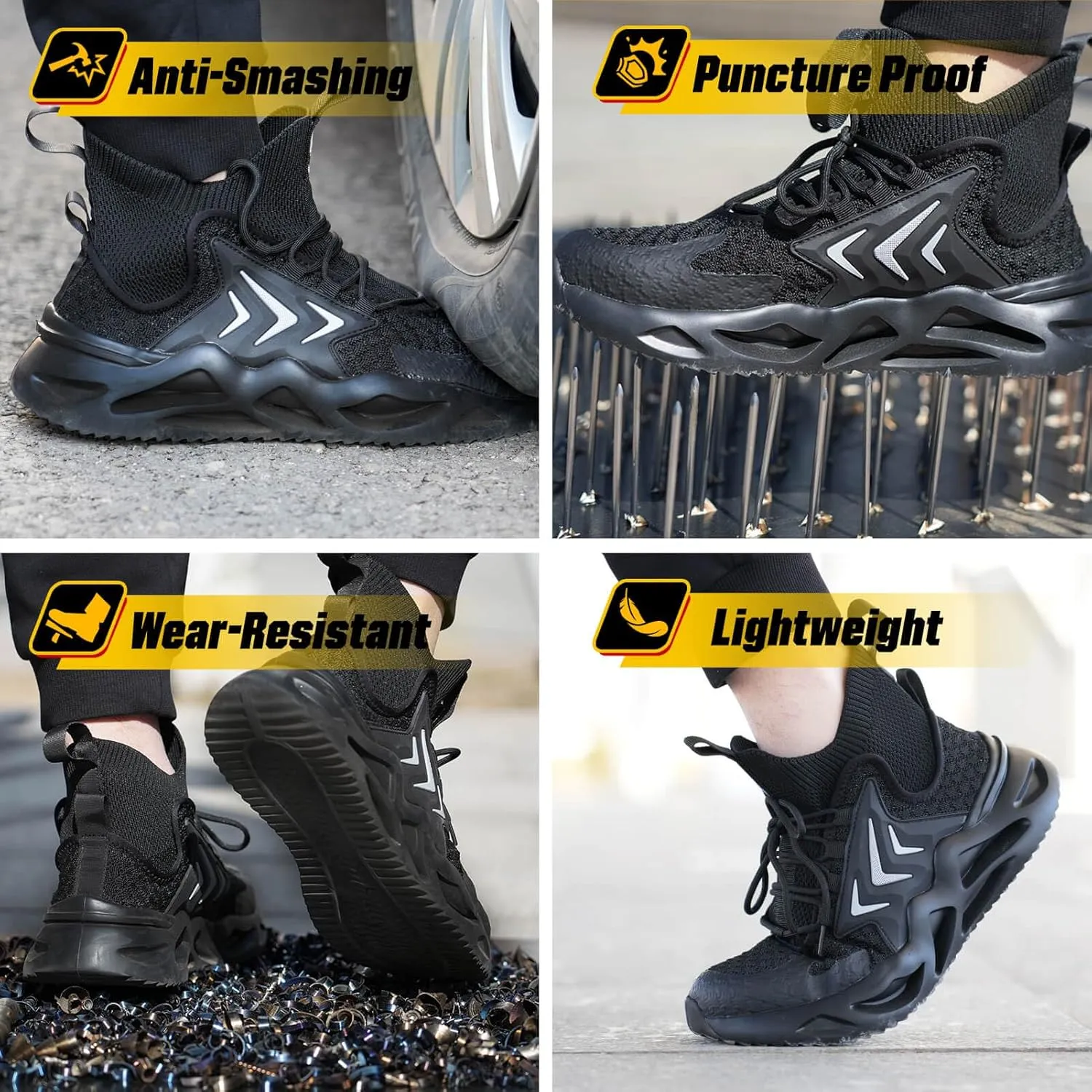 Steel Toe Shoes for Women Men Wide Non Slip Composite Work Sneakers Indestructible Comfortable Safety Tennis Shoes Lightweight Breathable Construction Sneakers Puncture Proof Ergonomic Design