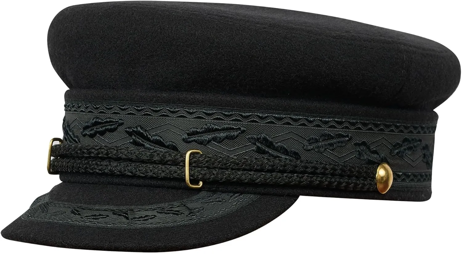 Sterkowski Hamburg Sailor Cap | Woolen Cloth Breton Cap for Men and Women | Classic Greek Fisherman Cap with Embroided Tape