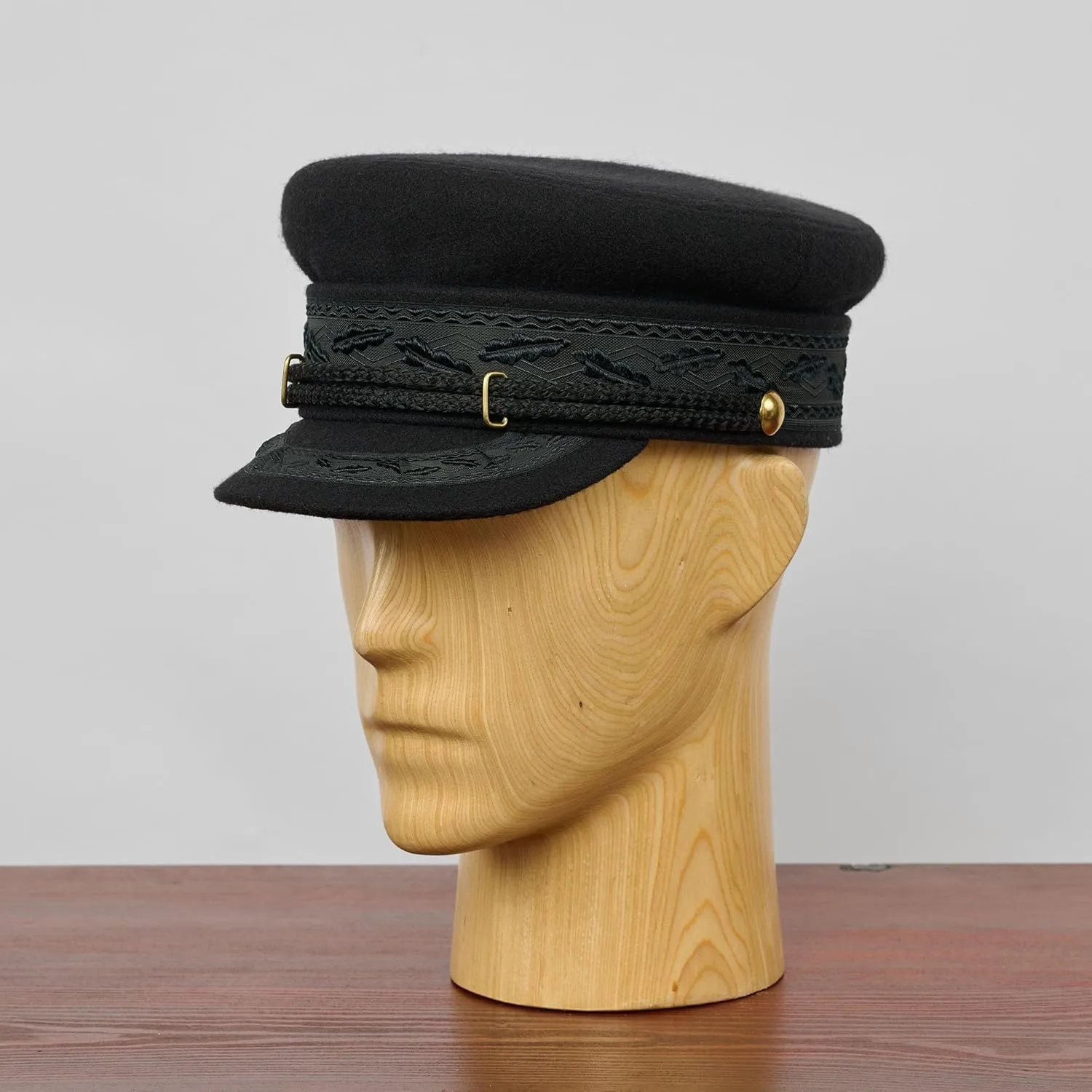 Sterkowski Hamburg Sailor Cap | Woolen Cloth Breton Cap for Men and Women | Classic Greek Fisherman Cap with Embroided Tape