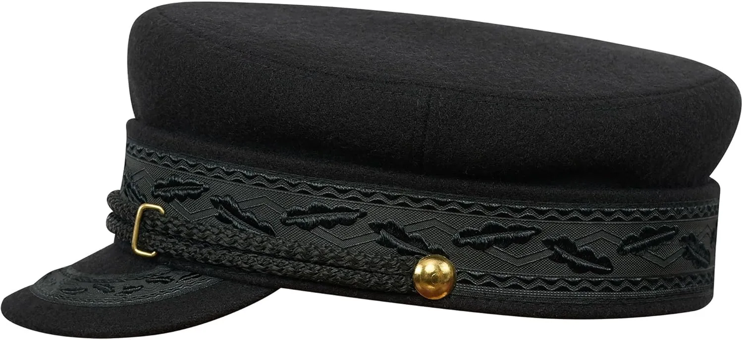 Sterkowski Hamburg Sailor Cap | Woolen Cloth Breton Cap for Men and Women | Classic Greek Fisherman Cap with Embroided Tape