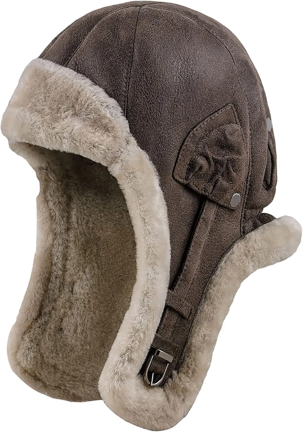 Sterkowski Trapper Cap | Genuine Shearling Leather Aviator Cap | Warm Natural Leather Trapper Hat