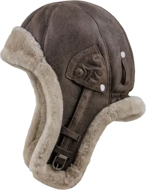Sterkowski Trapper Cap | Genuine Shearling Leather Aviator Cap | Warm Natural Leather Trapper Hat