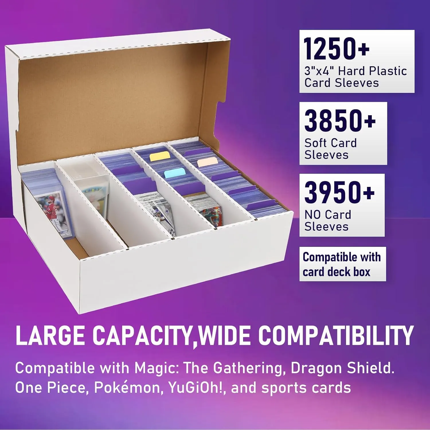 Storage Box 5 Row - Monster Box Holds 3950-Count Cards for Organization, Suitable for Sports and Trading Cards (3 Pack-Large)
