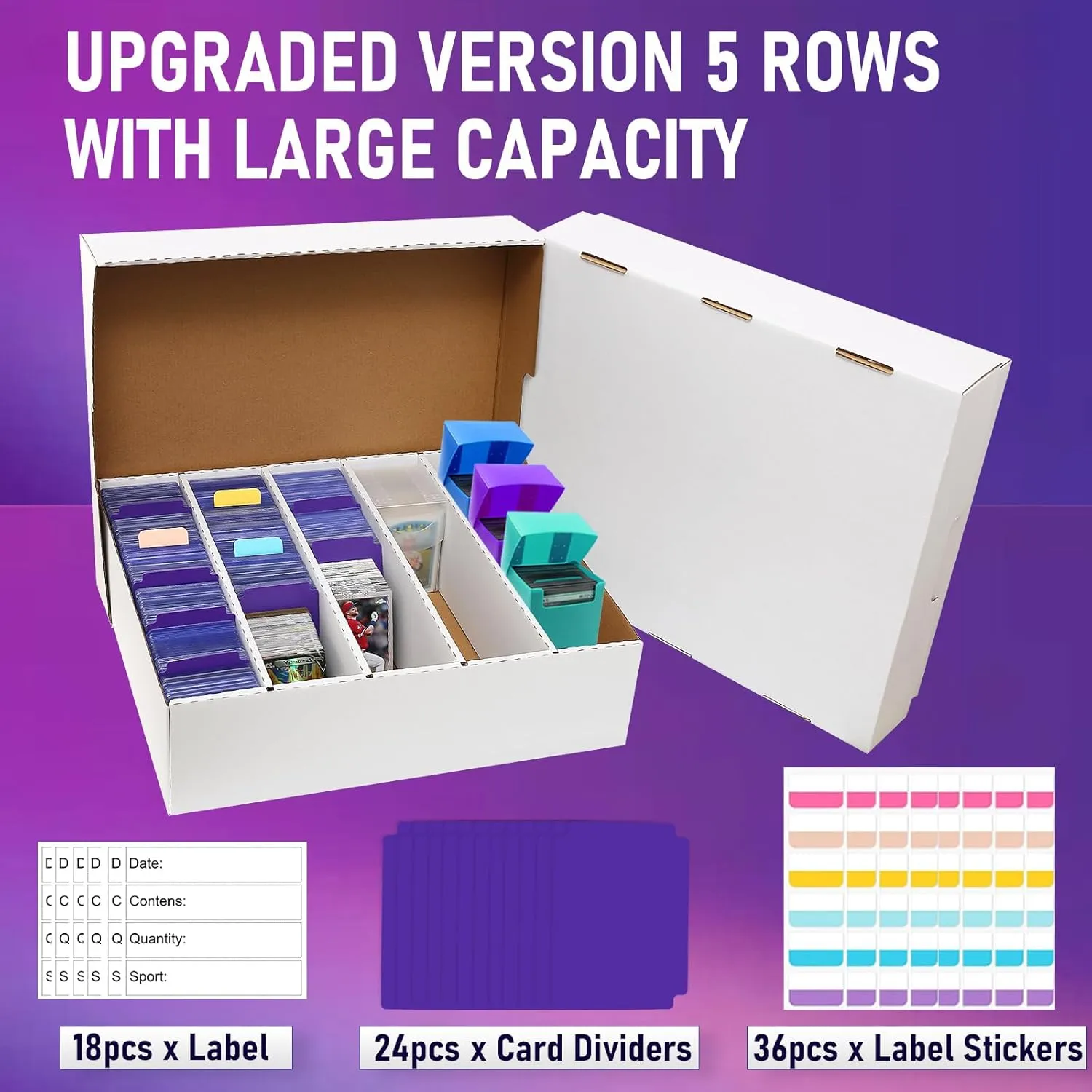Storage Box 5 Row - Monster Box Holds 3950-Count Cards for Organization, Suitable for Sports and Trading Cards (3 Pack-Large)
