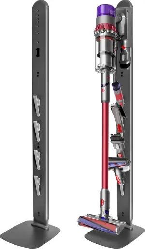 Sturdy Metal Vacuum Stand Compatible with Dyson Gen5 V15 V12 V11 V10 V8 V7 V6, Freestanding Bracket Standing Holder with Hidden Cable Design, Space-Saving Storage Rack for Cordless Vacuums