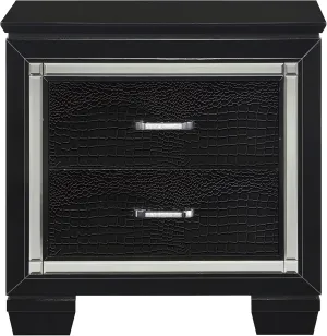 Stylish and Glamorous Black Finish Nightstand with 2 Dovetail Drawers, Faux Alligator Embossed Fronts, Modern Design