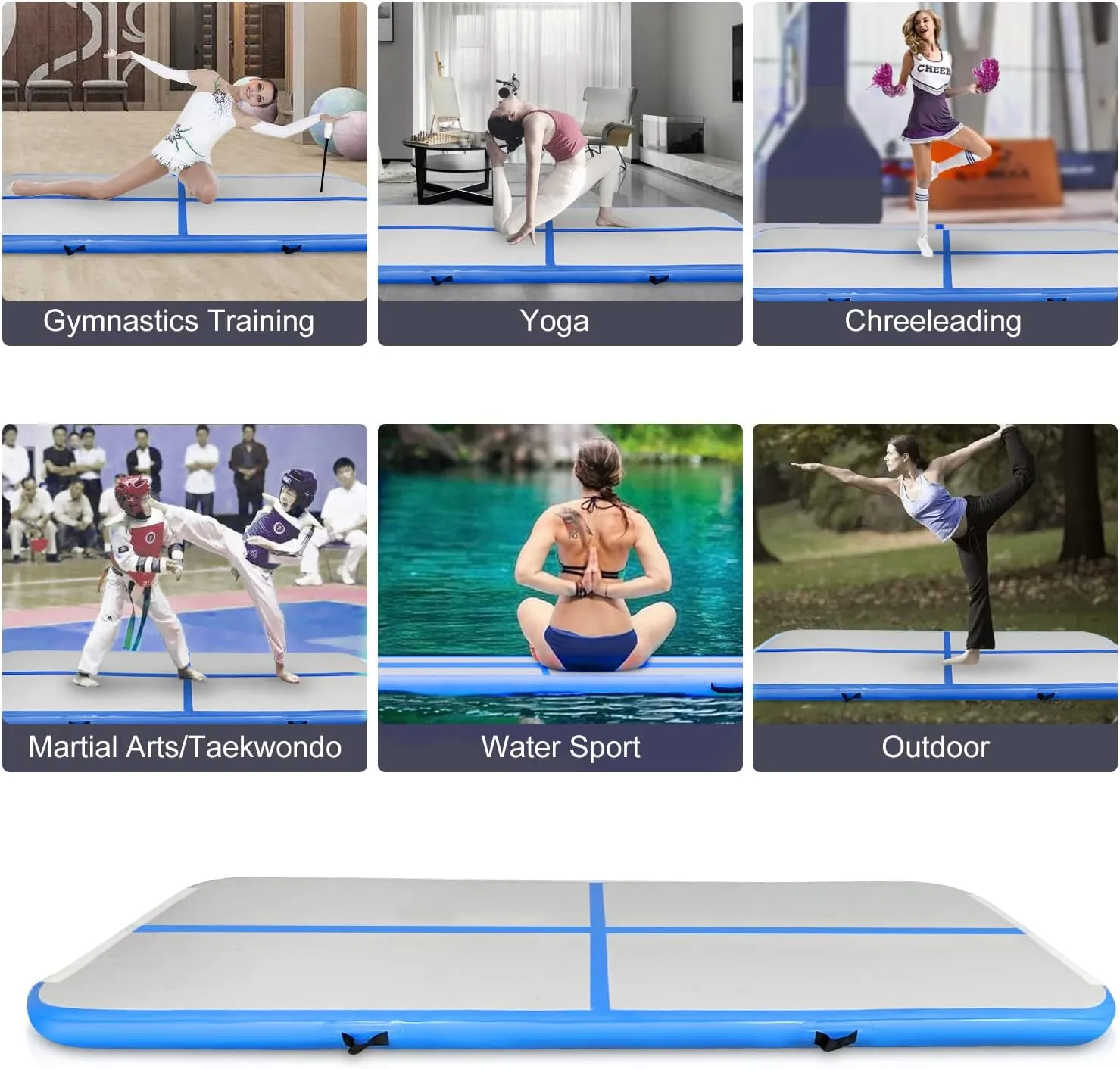 SUDOO 10ft/13ft/16ft Inflatable Gymnastics Tumbling Mat 4" Thick Air Tumble Track Training Mat with Electric Pump for Home Use/Tumble/Gym/Exercise/Training/Cheerleading/Yoga/Parkour/Beach/Park/Water