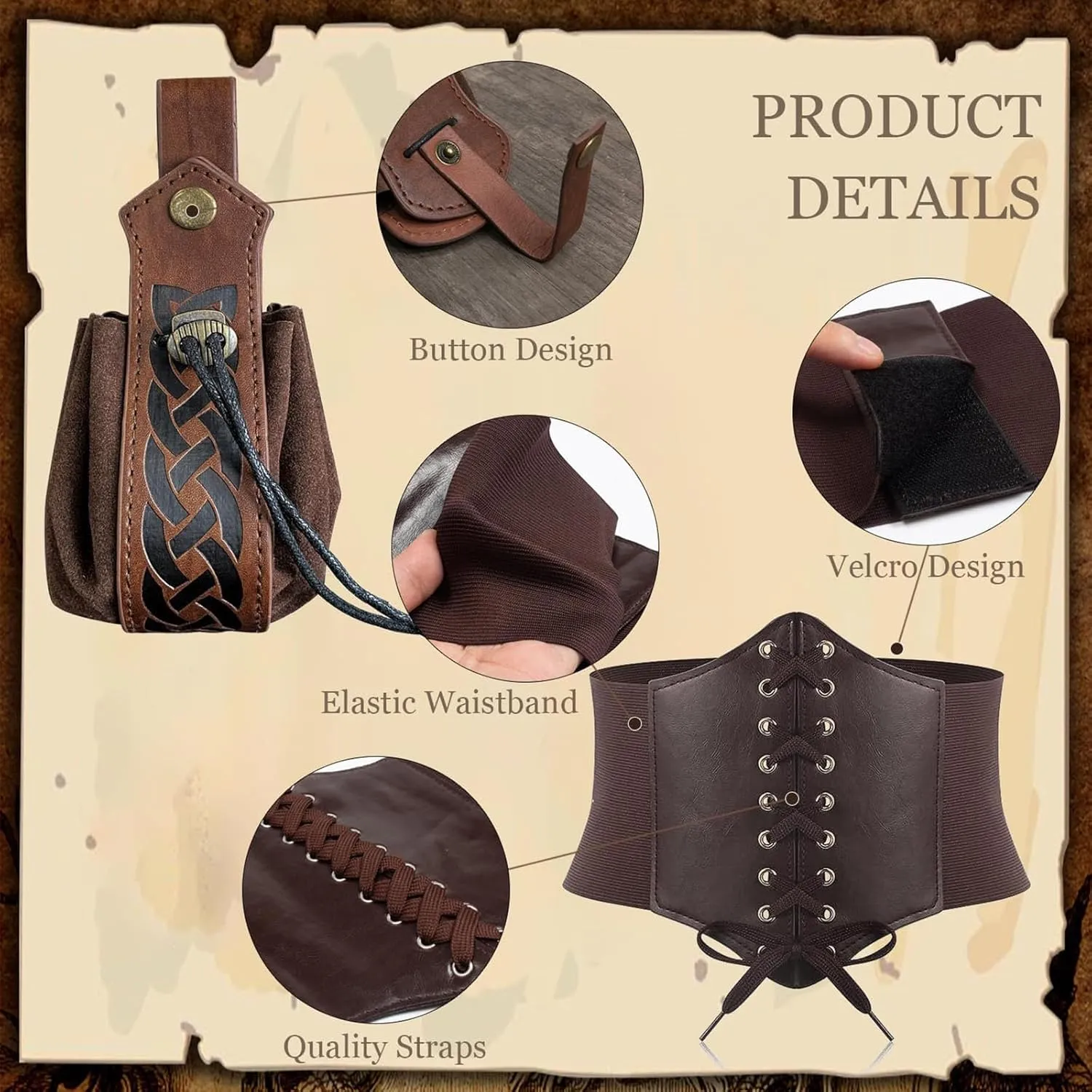SUMGOGO 5PCS Corset Renaissance Belt Medieval Renaissance Belt Pouch Cork Potion Bottle Festival Halloween Costume Accessory